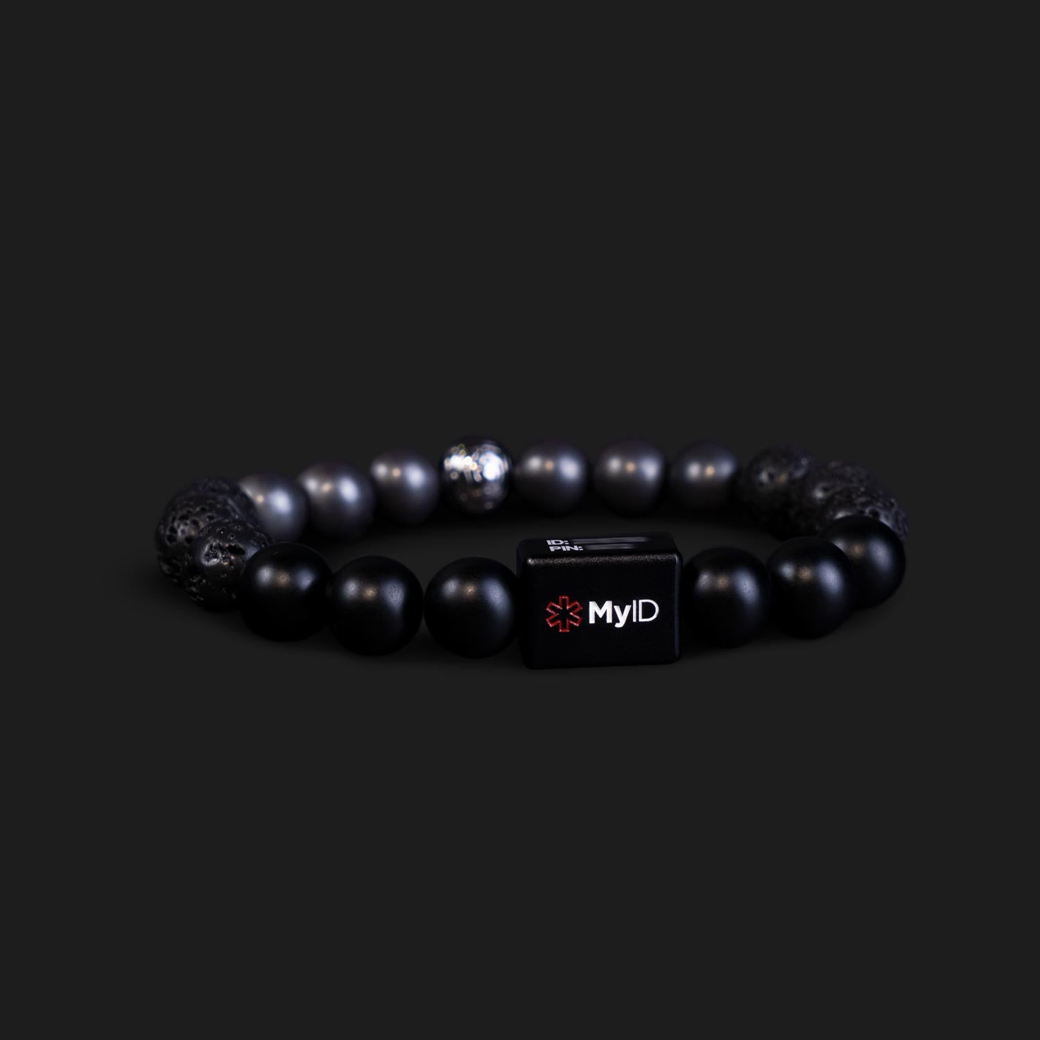 Black Agate + Lava Rock + Iron Ore Medical ID Bracelet