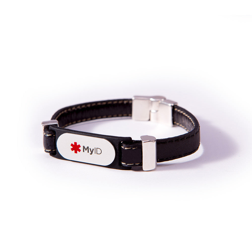 Stitched Magnetic Clasp Leather MyID Medical ID Bracelet - MyID