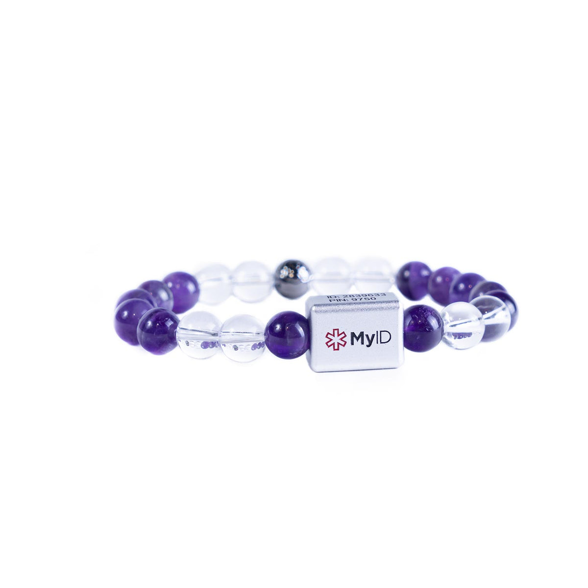 Amethyst + Aurora Clear Quartz Stone Medical ID Bracelet