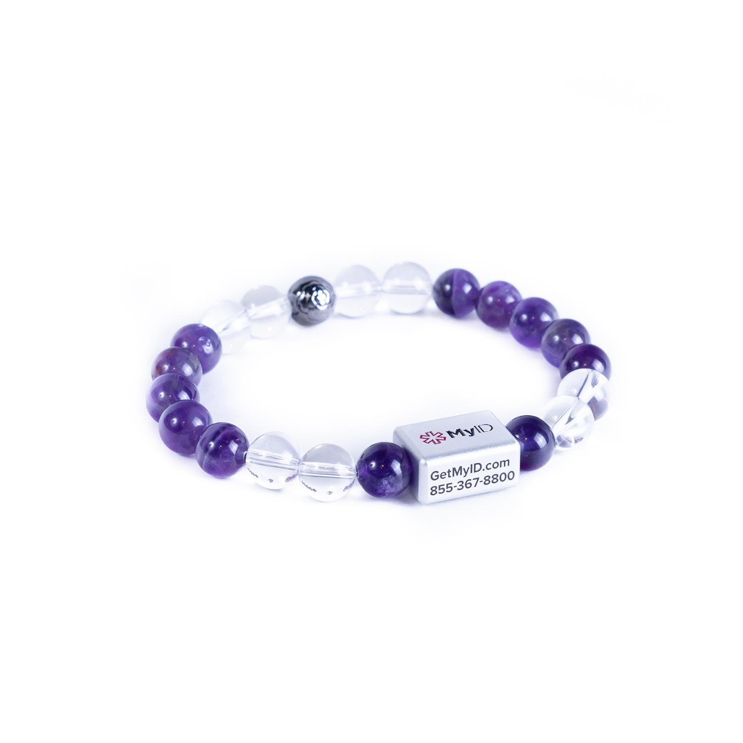 Amethyst + Aurora Clear Quartz Stone Medical ID Bracelet
